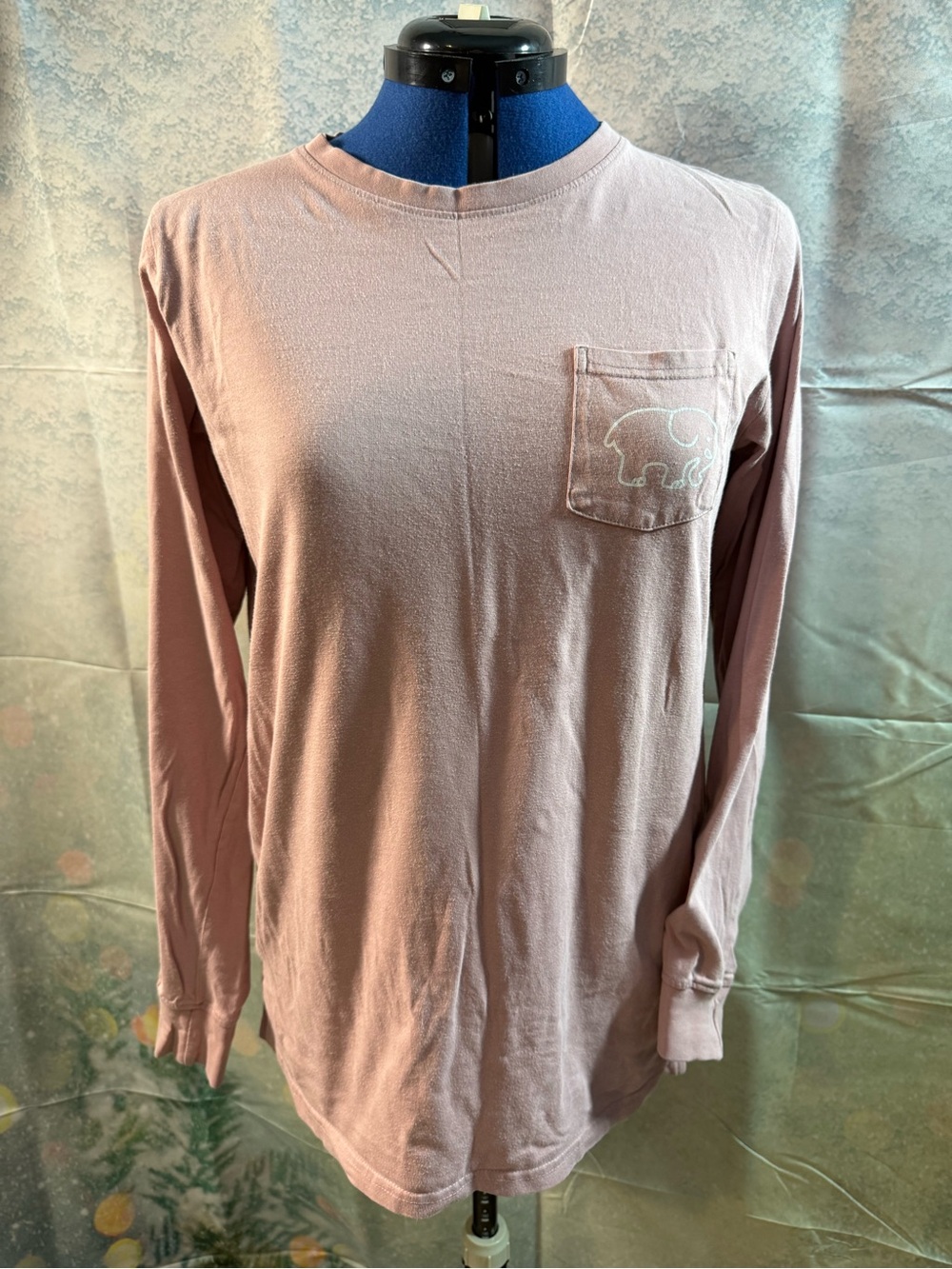 224-Ivory Ella Long Sleeve Pocket Tee in Dusty Rose